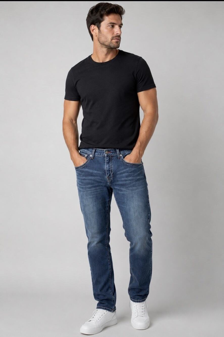 True Religion Ricky Mens Relaxed Straight Leg Blue Jeans Sz 42x33 Red Stitching
